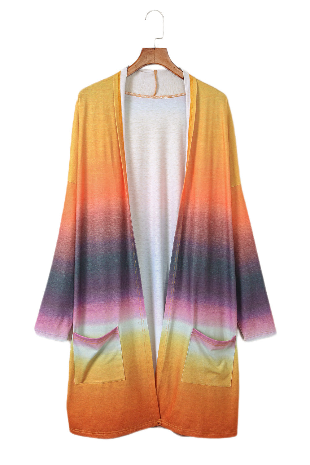 Yellow Gradient Tie-dye Open Front Mid-length Cardigan
