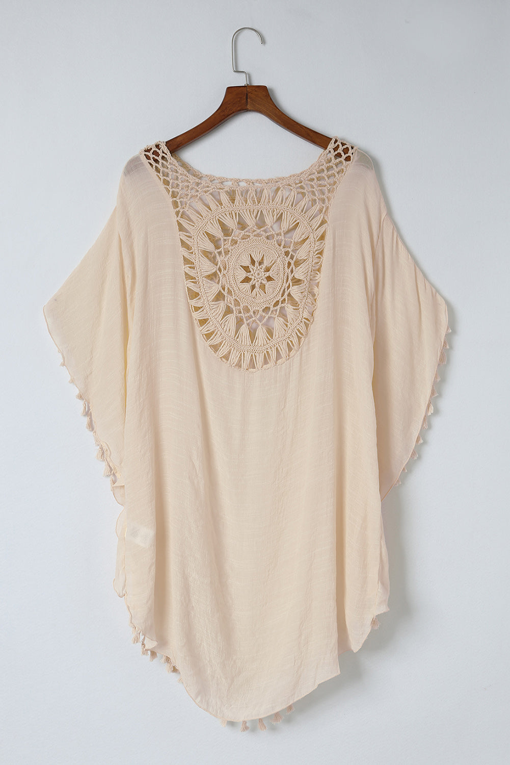 White Boho Crochet Tasseled Oversized Beach Cover Up