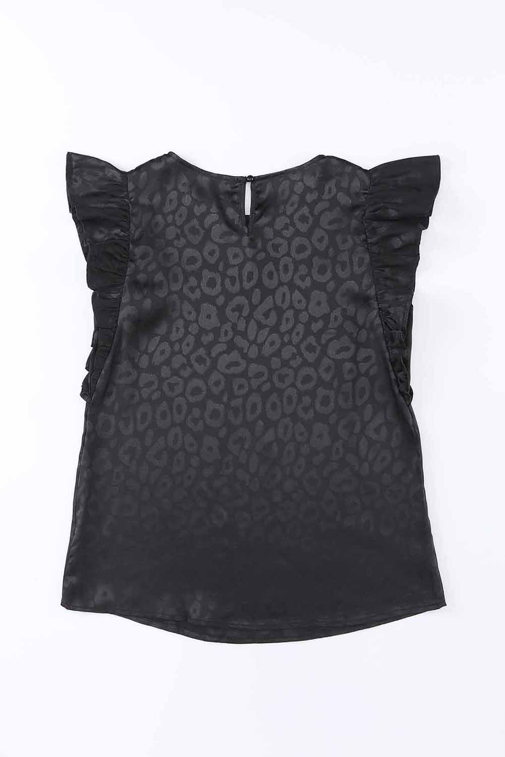 Black Satin Leopard Print Ruffle Tank Top