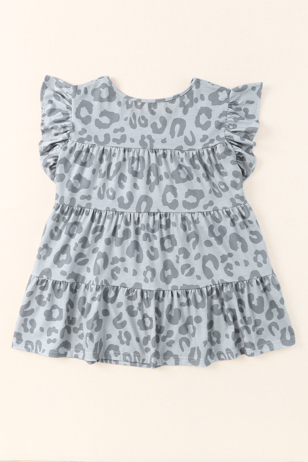 Sky Blue Leopard Print Flutter Sleeve Tiered Tank Top