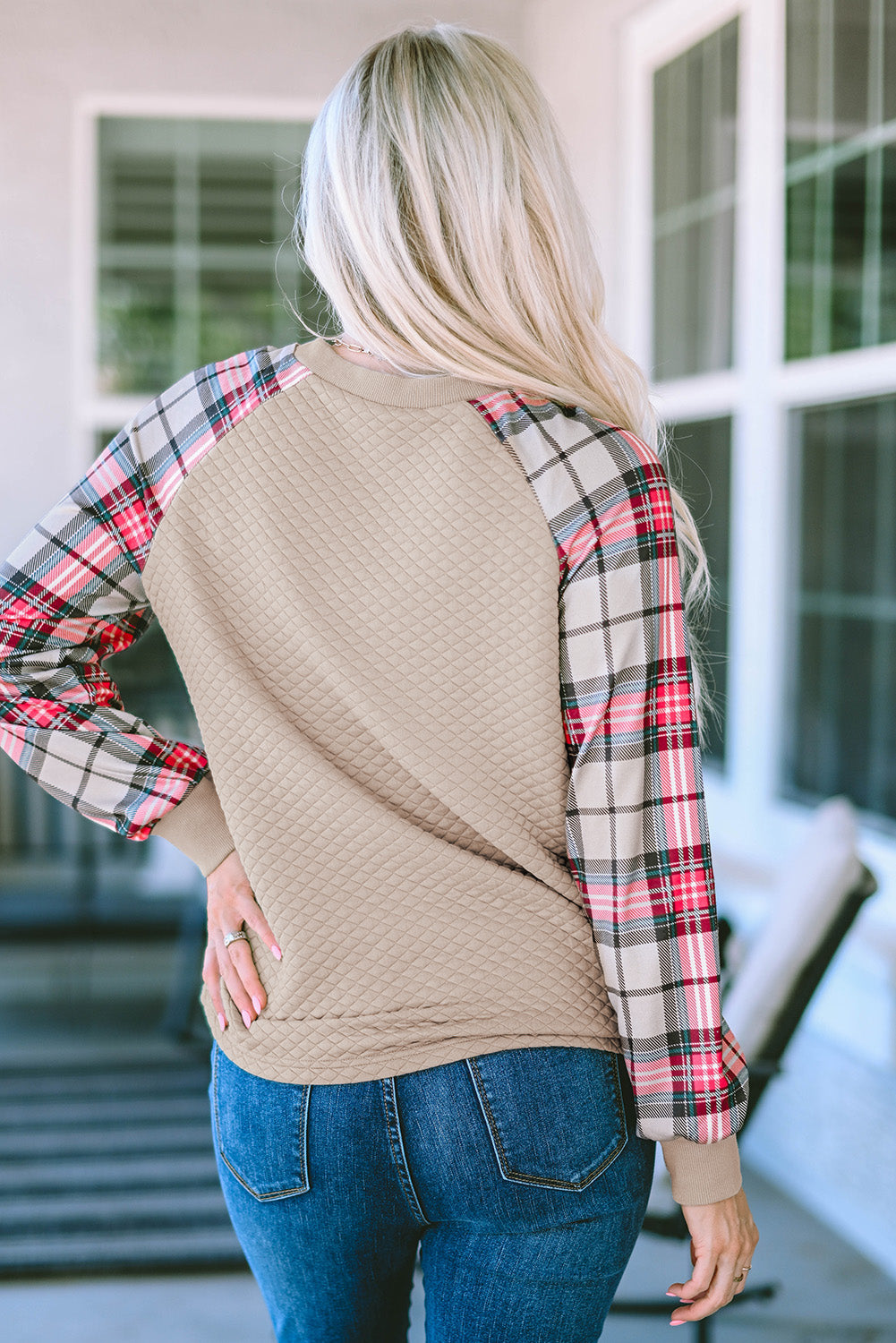 Brown Plaid Raglan Sleeve Sweatshirt