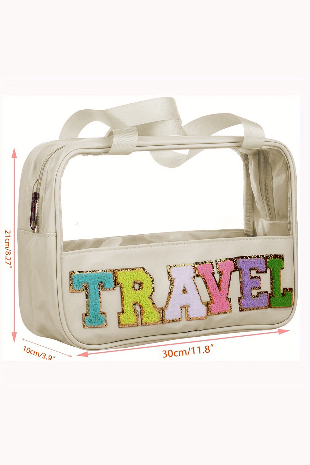 Light Pink TRAVEL Chenille Letter Clear PVC Makeup Bag