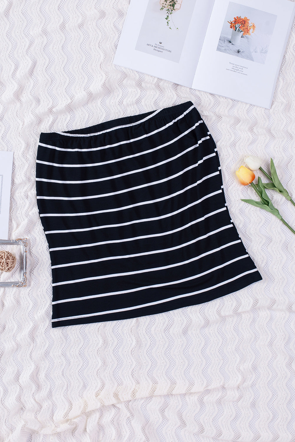 White Striped Strapless Bandeau Tank