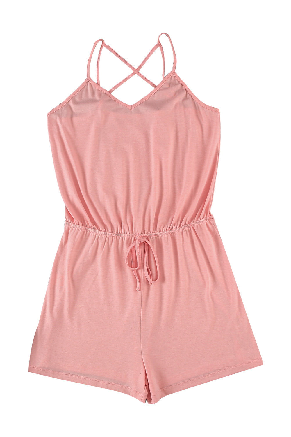 Pink Spaghetti Straps V Neck Crisscross Back Romper