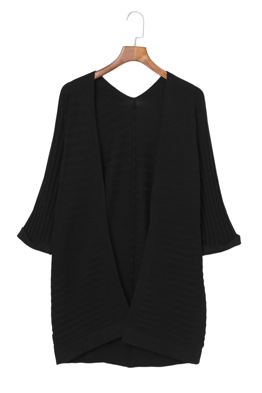 Red Ribbed Open Front Knit Cardigan