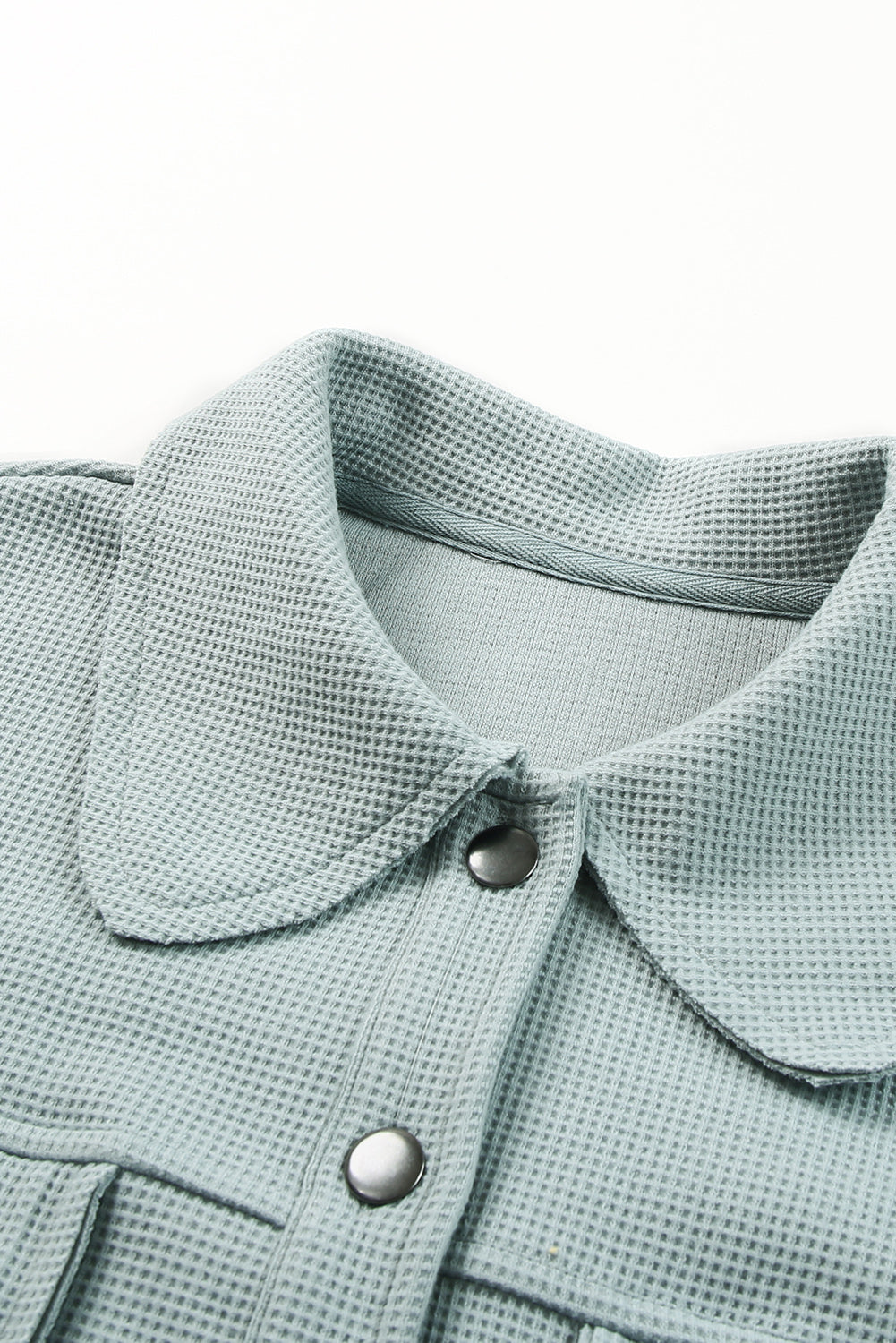 Sky Blue Waffle Knit Buttons Cropped Jacket with Pockets