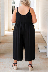 Black Buttons Sleeveless Wide Leg Plus Size Jumpsuit