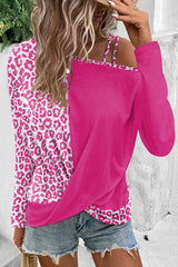 Black Leopard Splicing Sleeve Ruffle Loose Sweatshirt