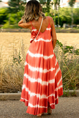 Orange Tie Dye Striped Spaghetti Straps Maxi Dress