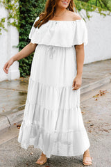 White Swiss Dot Plus Size Ruffle Tiered Maxi Dress