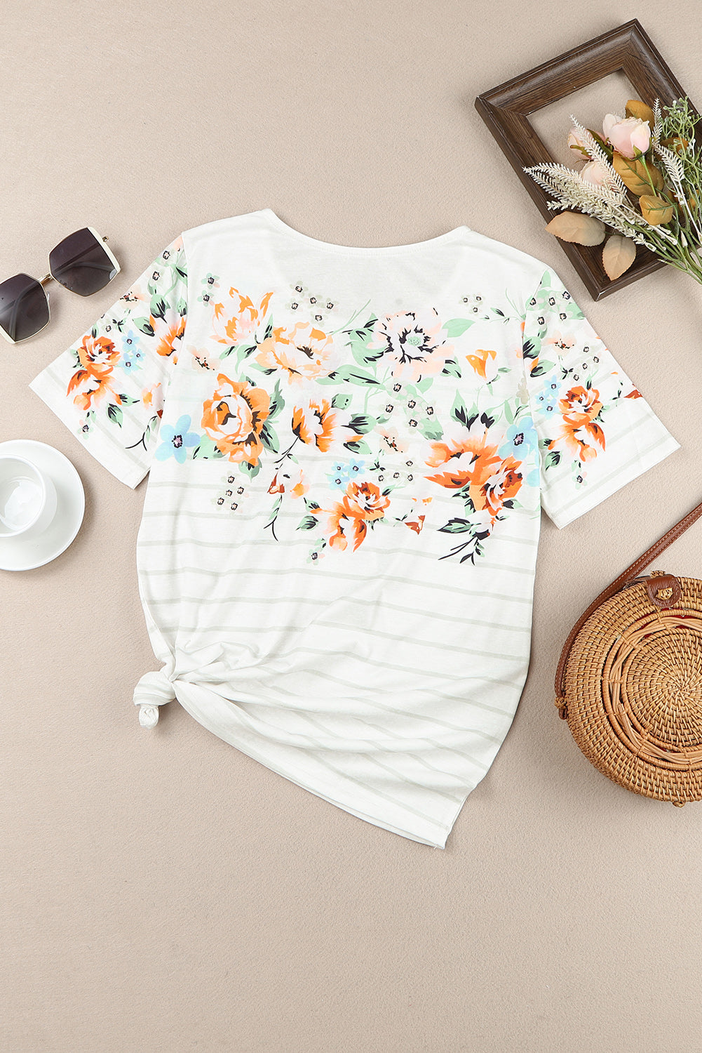 Floral Striped Print Short Sleeve Tee