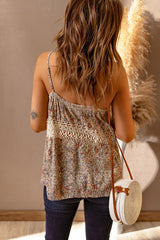 Multicolor Floral Print Lace Crochet Spaghetti Strap Tank Top