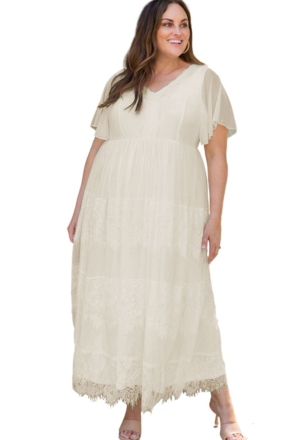 White Plus Size Lace A-line Boho Wedding Dress