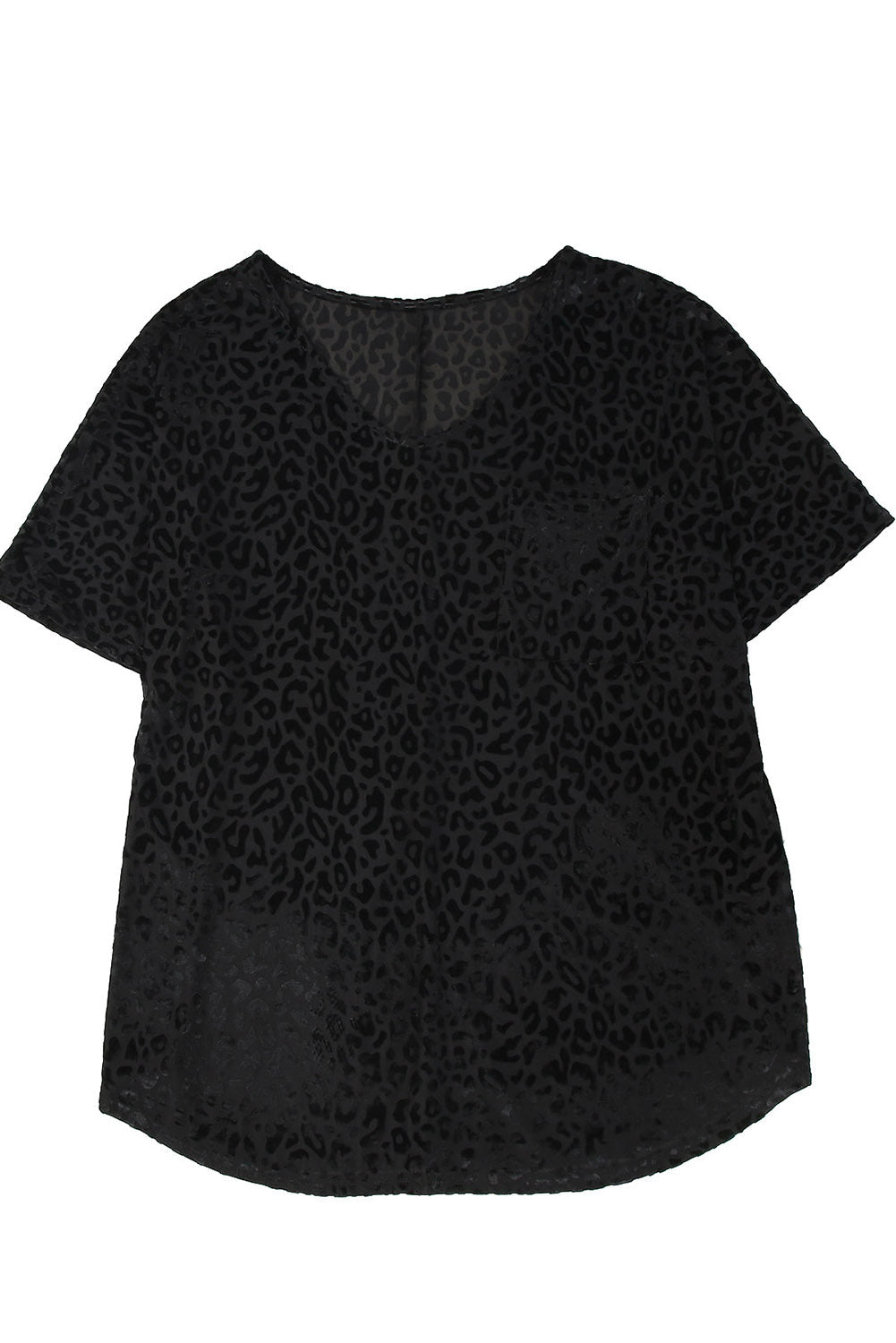 Black Plus Size Leopard Emboss V Neck Top