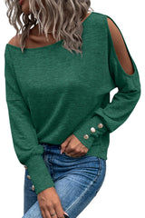 Green Asymmetrical Cut Out Buttoned Long Sleeve Top