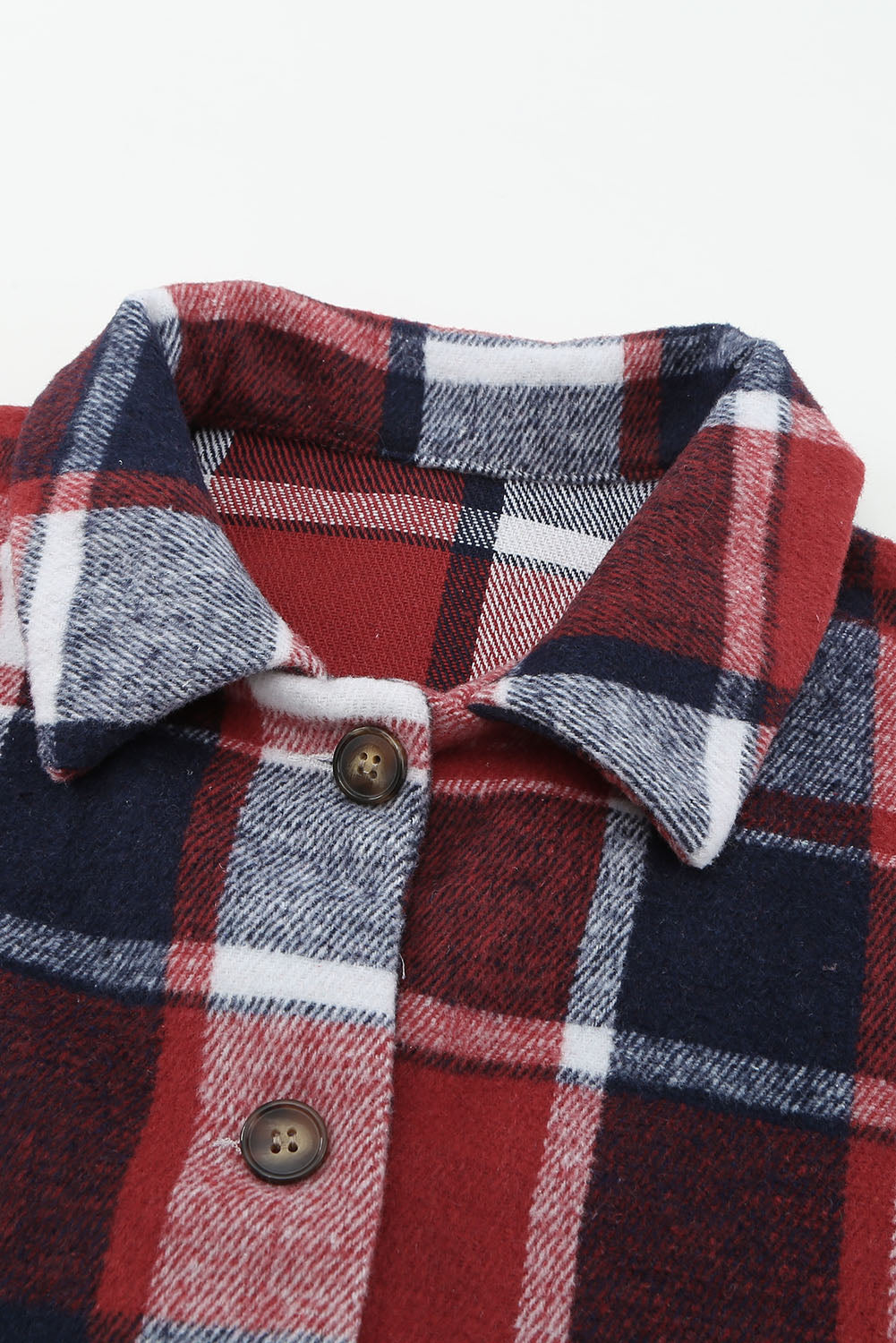 Red Plaid Print Buttoned Shirt Jacket
