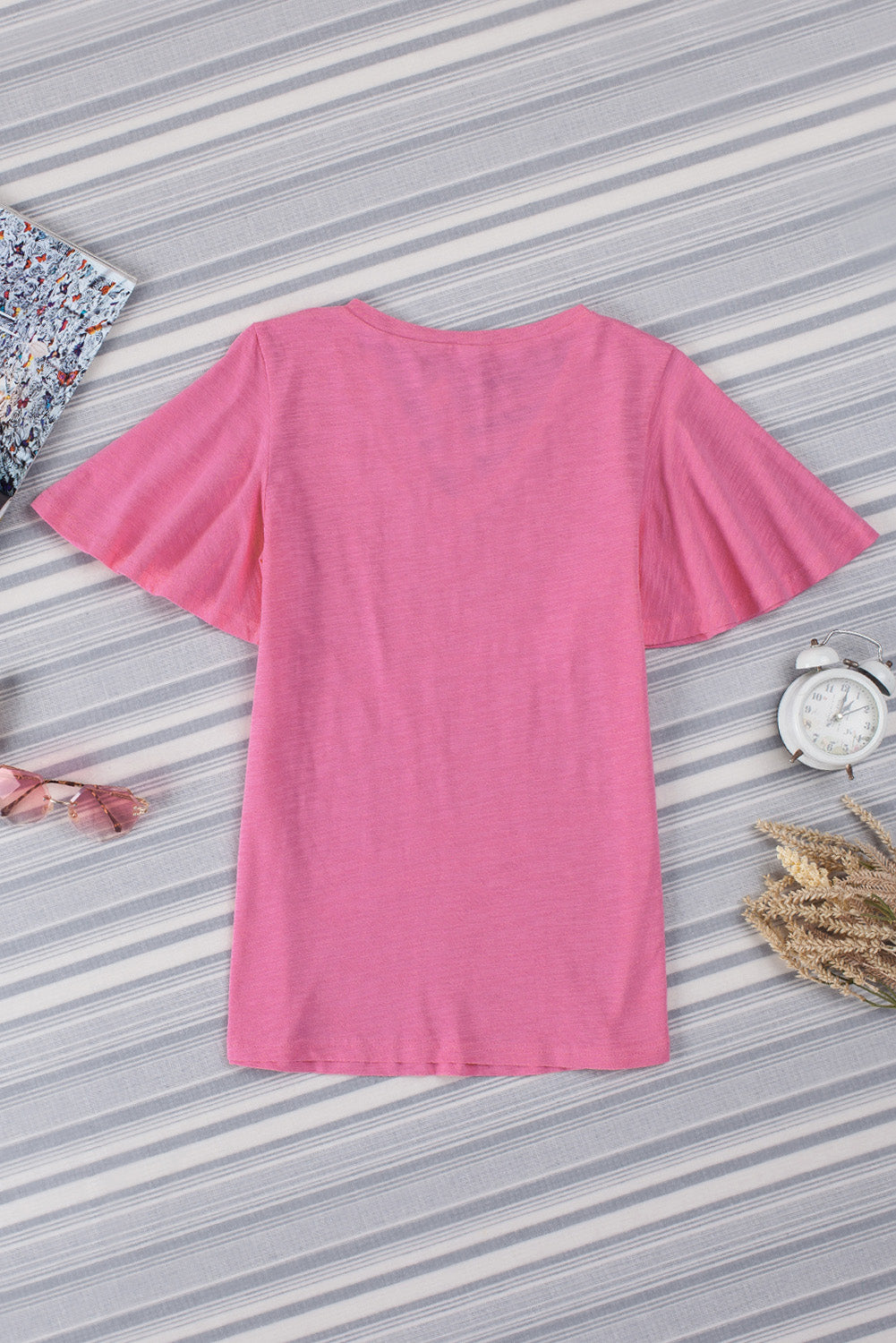 Pink Bell Sleeve V-Neck Top