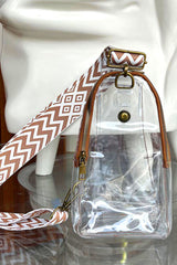 Brown Chevron Embroidered Strap Vintage PVC Shoulder Bag