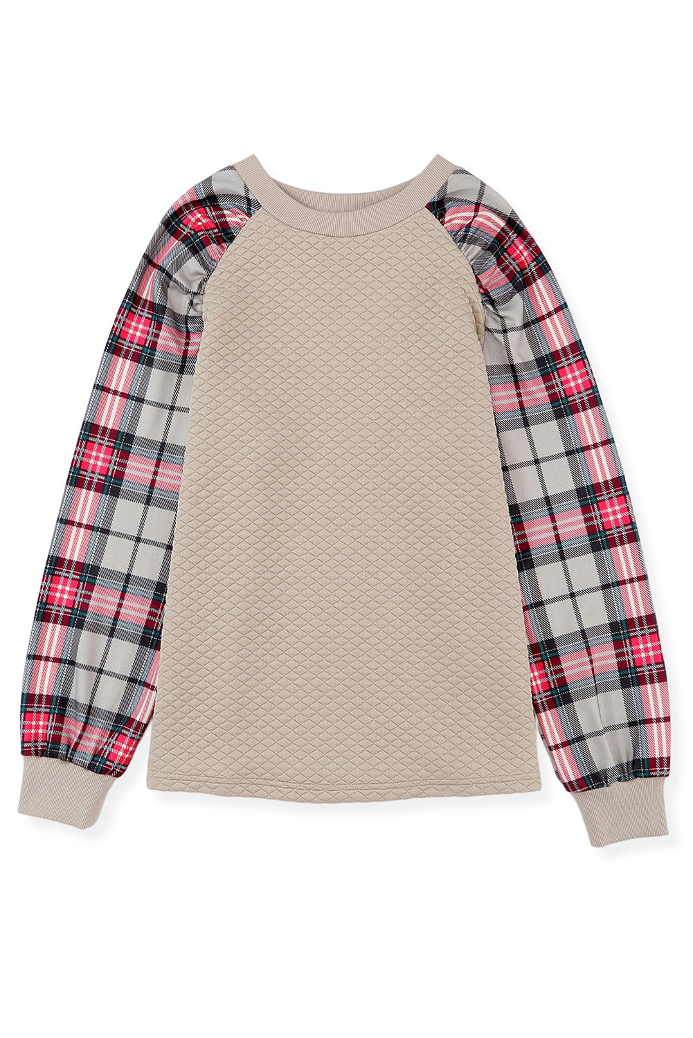 Brown Plaid Raglan Sleeve Sweatshirt