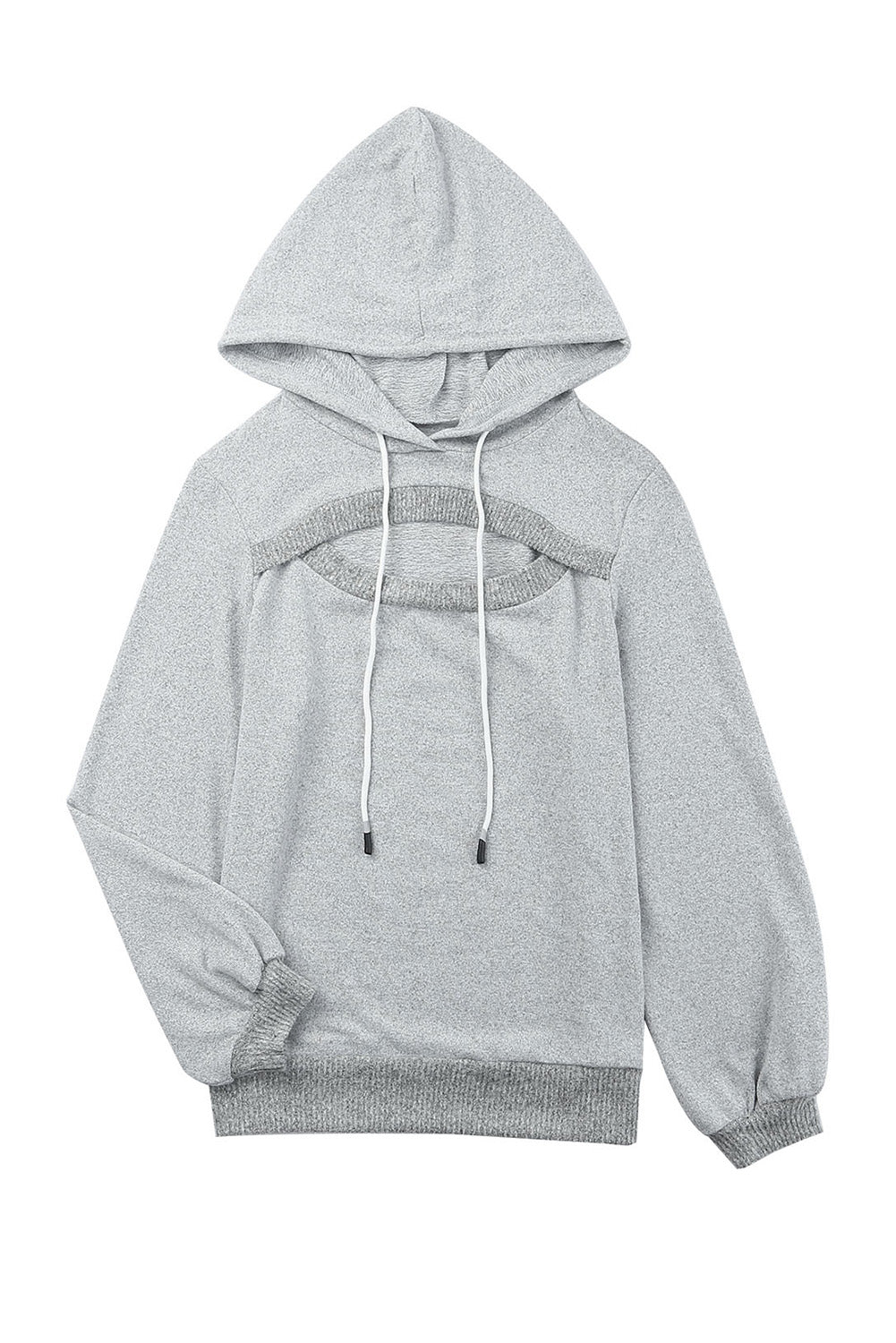 Gray Ribbed Trim Cut-out Bust Drawstring Hoodie