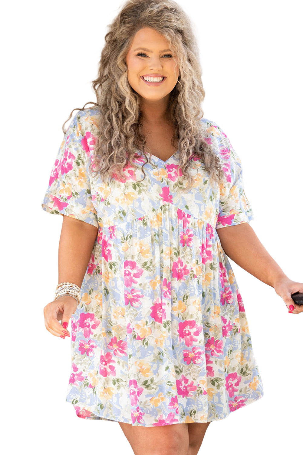 Rose Plus Size Floral Print Short Dress