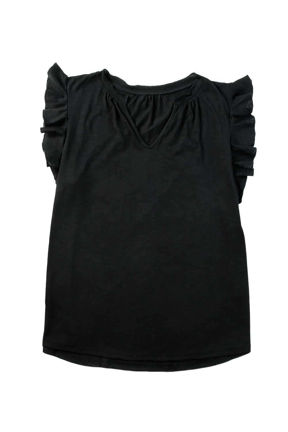 Black V Neck Ruffle Sleeve Plus Size Top