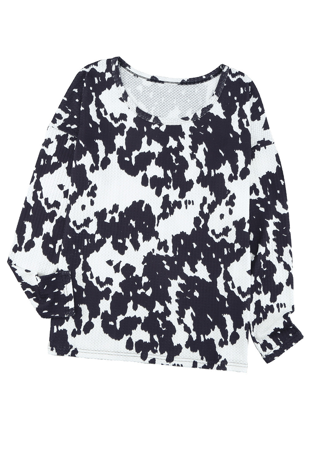 Cow Print U Neck Long Sleeve Top