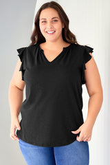 Black V Neck Ruffle Sleeve Plus Size Top