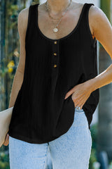 Black Button Textured Tank Top