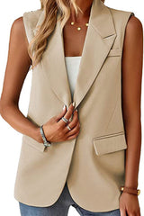 Apricot Single Button Pocketed Lapel Vest Blazer