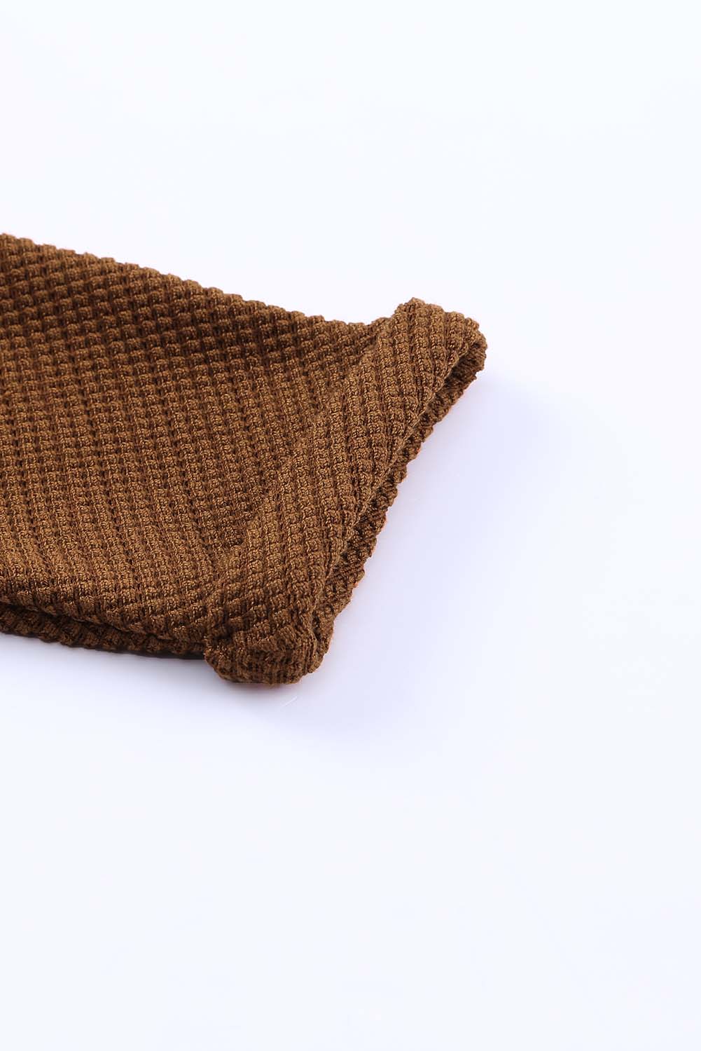 Brown Waffle Knit Open Front Rounded Hem Cardigan