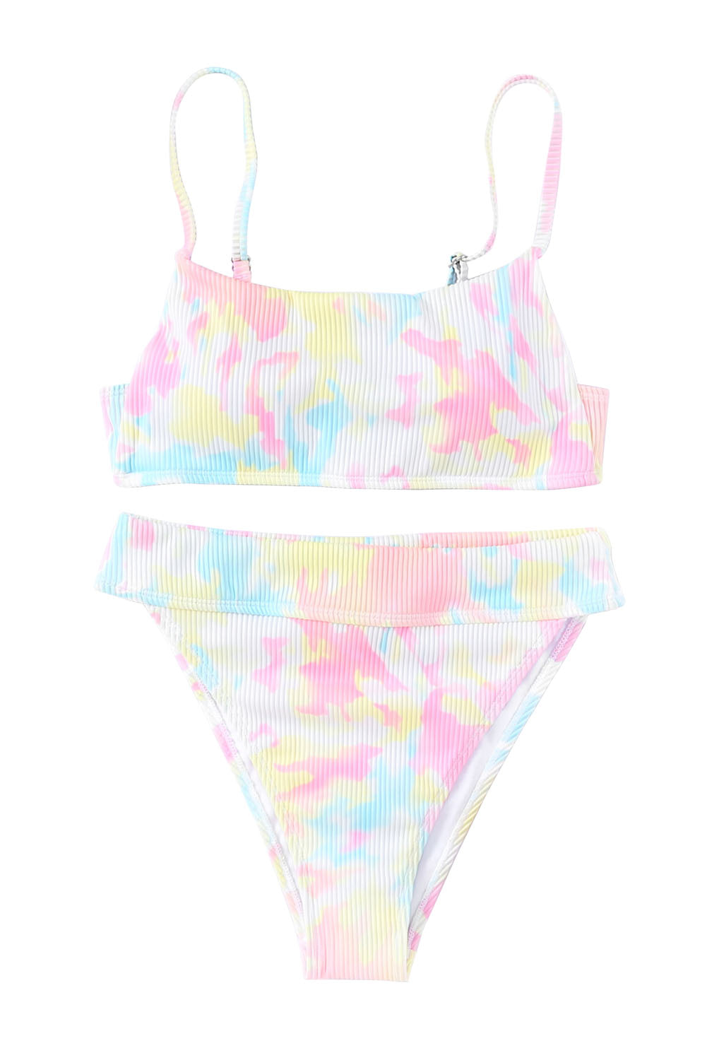 Multicolor Tie Dye Ribbed 2pcs Bikini Swimsuit