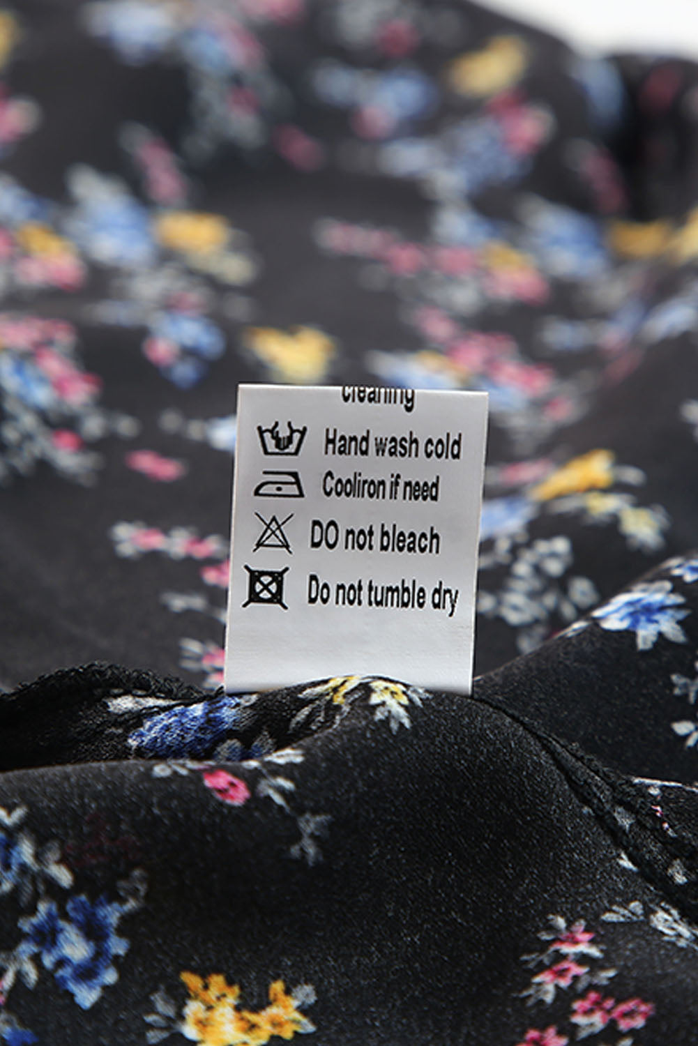 Black Wrap Eyelash V Neckline Long Sleeves Floral Dress