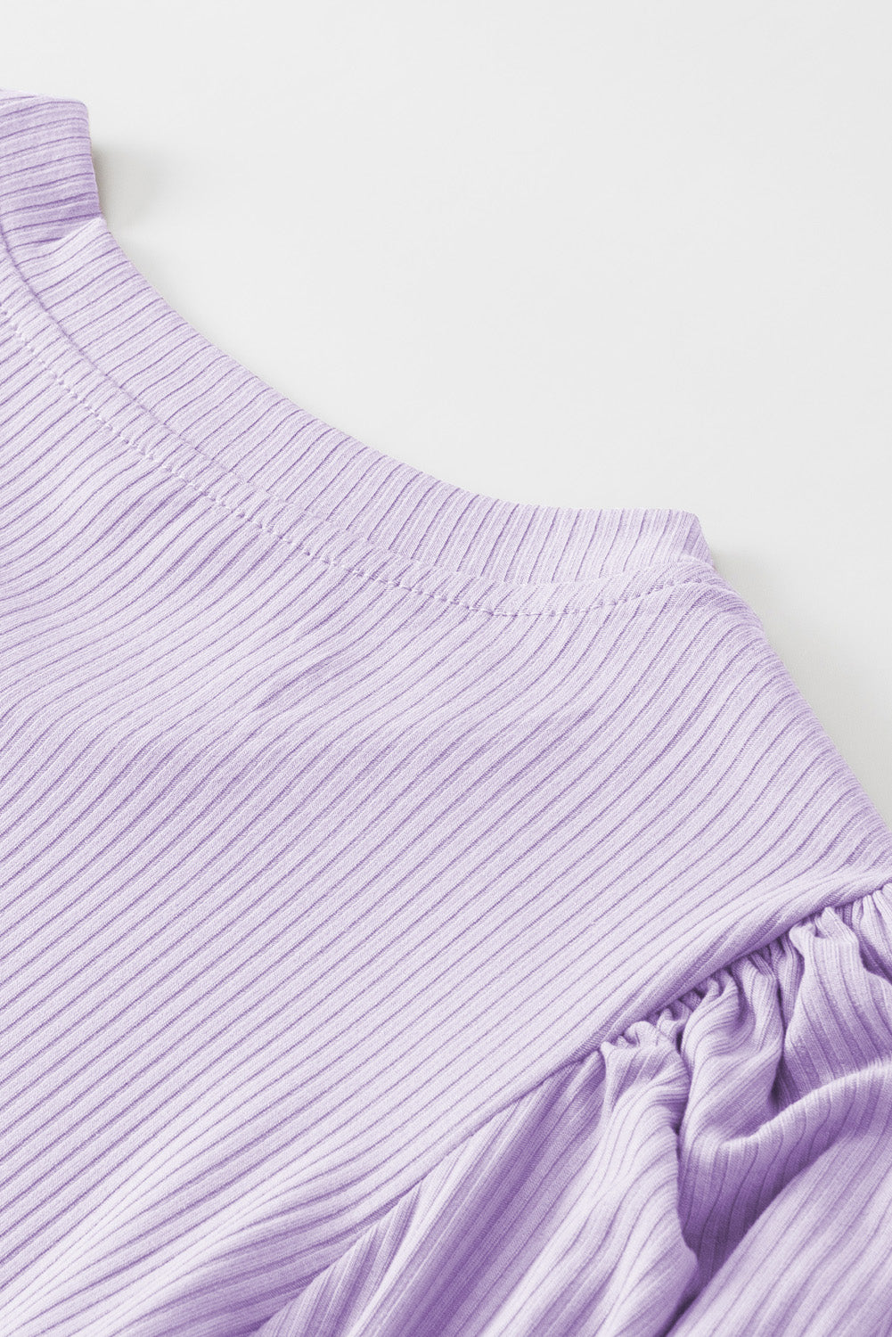 Purple Bubble Half Sleeves Ribbed Knit Top