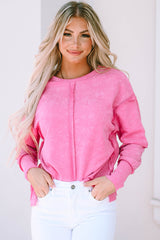 Rose Exposed Seamed High Low Raw Edge Sweatshirt