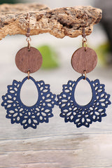 White Hollowed Flower Round Wood Pendant Earrings