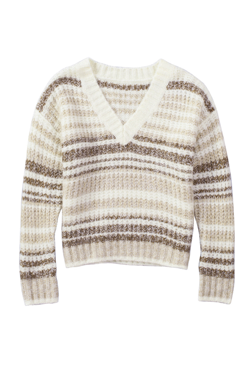 Multicolor Striped V Neck Chunky Knit Sweater