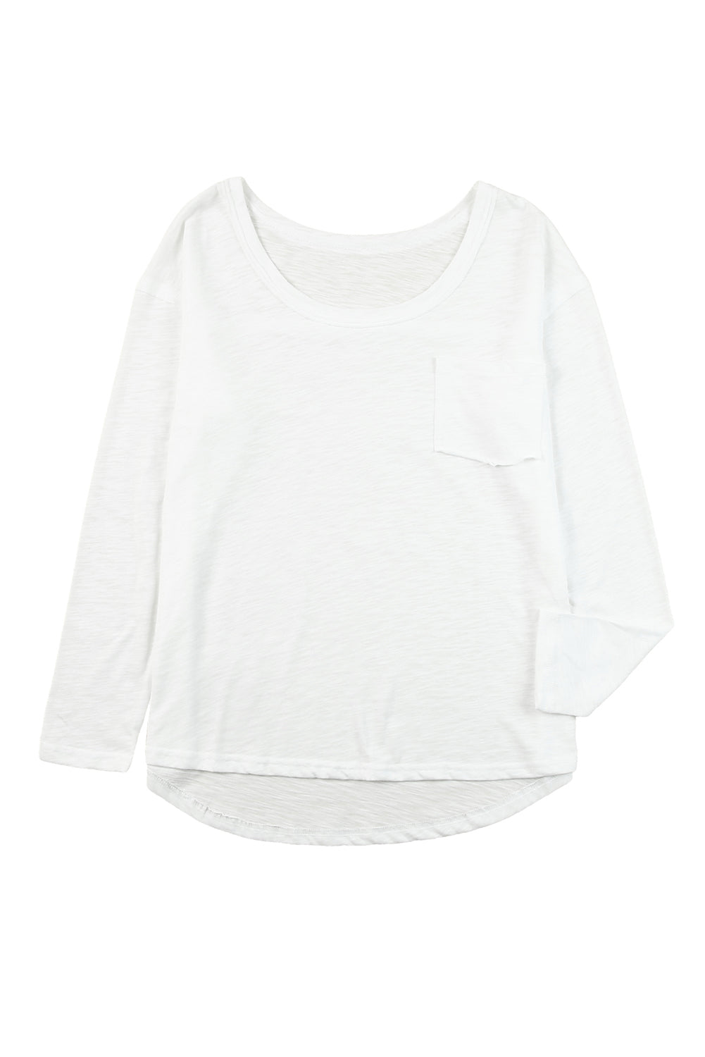 White Plain Basic Long Sleeve Tee with Pocket