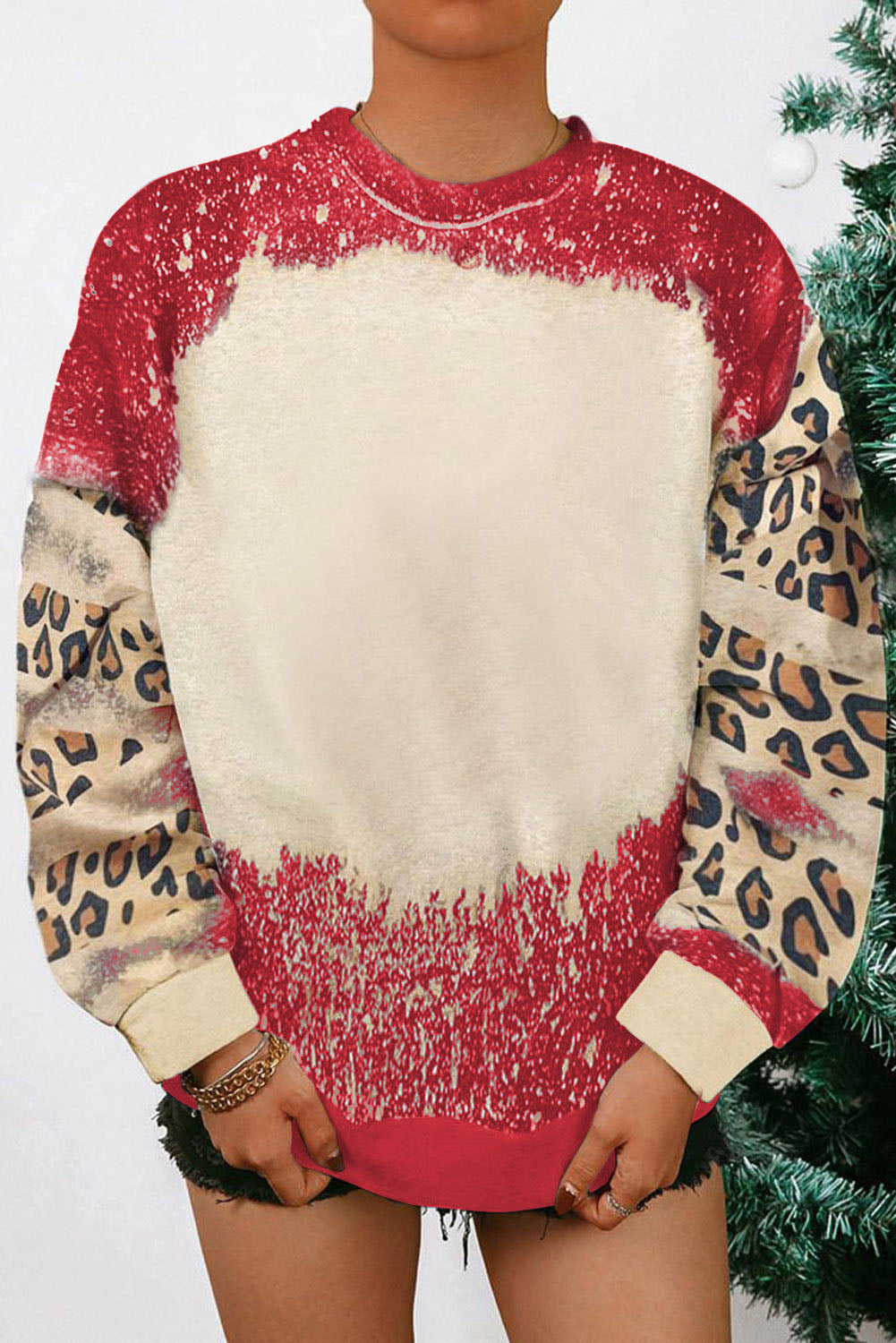 Black Tie Dye Leopard Drop Shoulder Sweatshirt