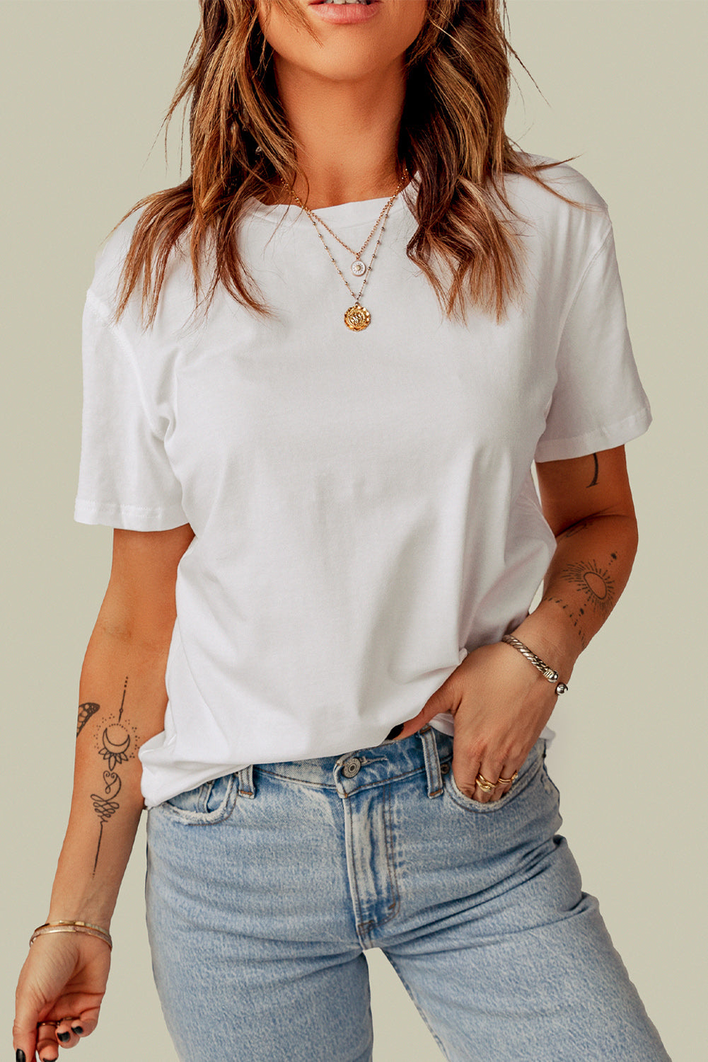 White Plain Crew Neck Short Sleeve Tee