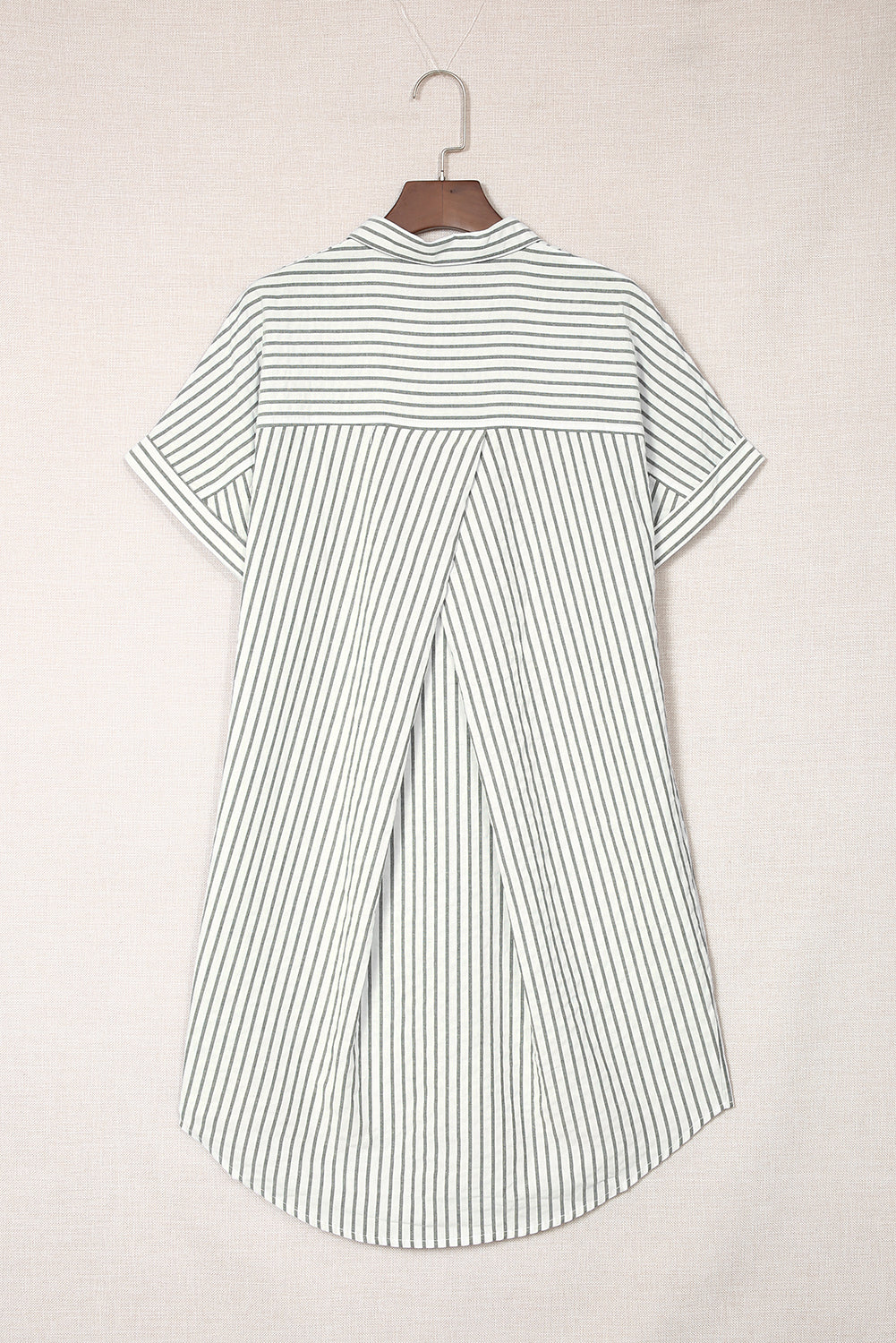 Gray Short Sleeves Striped Shirt Dress