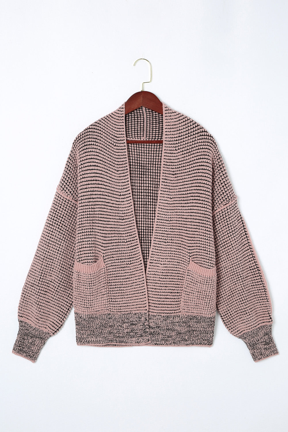 Brown Chunky Waffle Knit Oversized Collar Cardigan