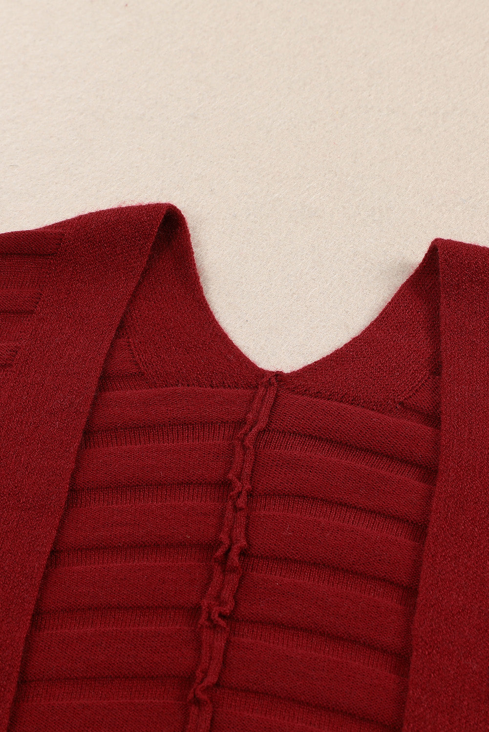 Red Ribbed Open Front Knit Cardigan