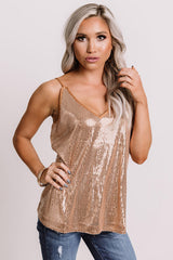 Apricot Spaghetti Straps Sequin Tank Top