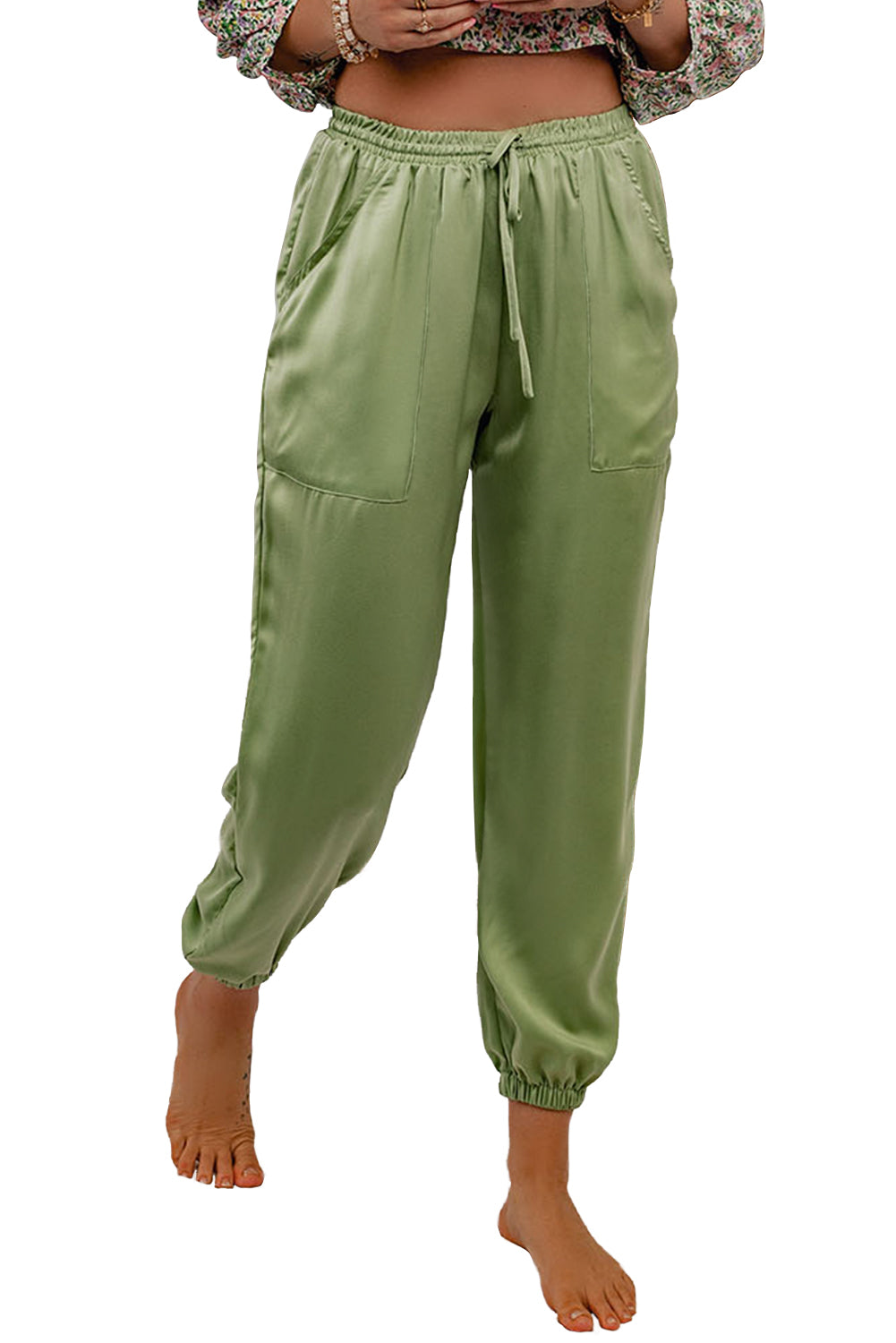 Green Drawstring Pocketed Casual Joggers