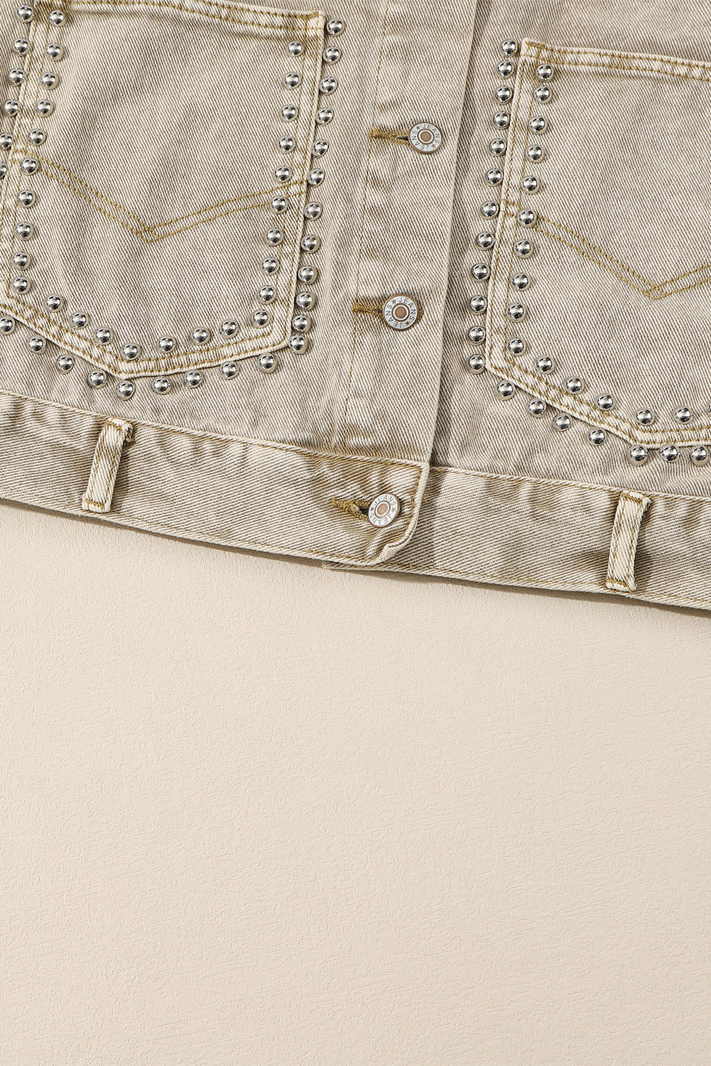 Sky Blue Rivet Studded Pocketed Denim Jacket