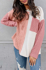 Amicg Blossom Long Sleeve Colorblock Chest Pocket Textured Knit Top