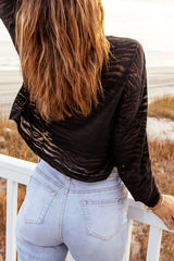 Black Zebra Print Drop Shoulder Long Sleeve Top