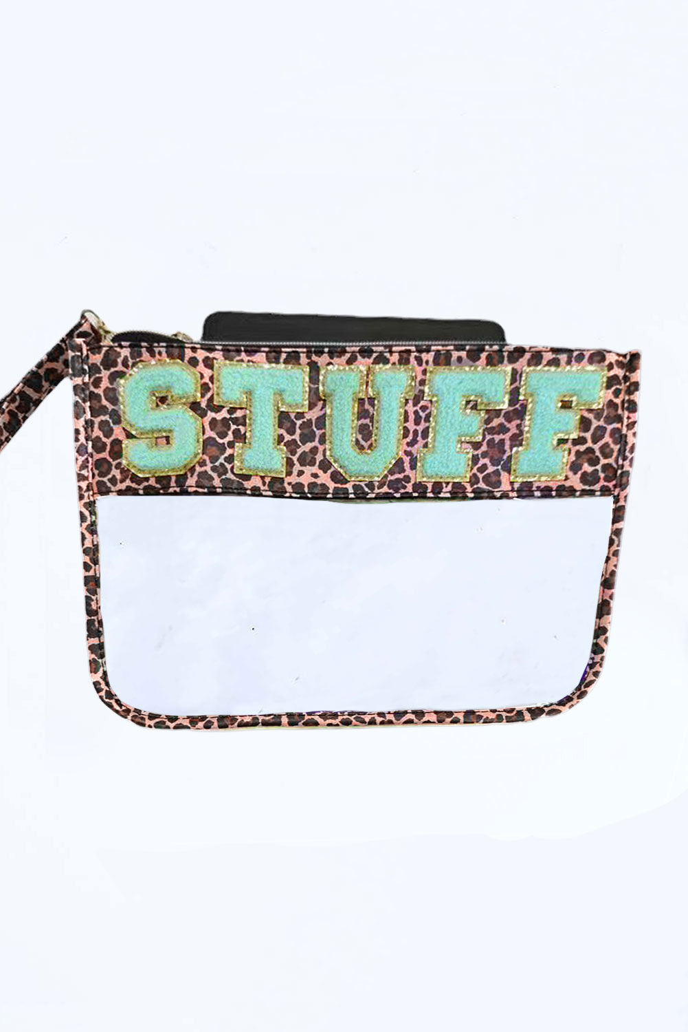Black STUFF Cow Print Transparent Zipped Pouch