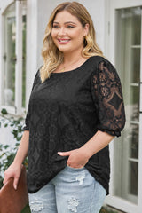 Black Plus Size Lace Crochet Square Neck Blouse